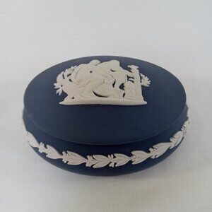 Wedgwood Jasperware Portland Blue Oval Trinket Box Greek Mythology Loyalty